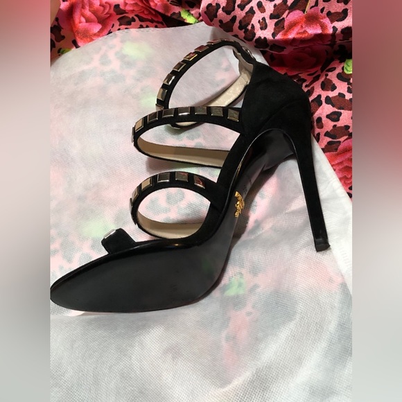 PRADA “STUNNING” Triple Strap Studded Donna Calzature Black Suede Heels🌷 - Picture 9 of 15
